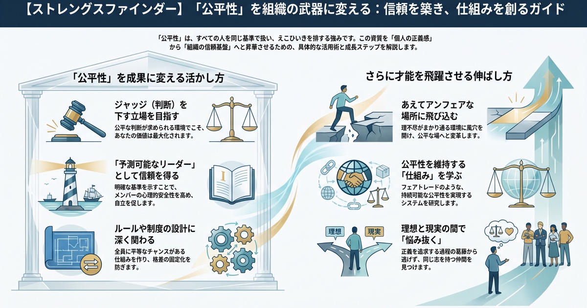 【ストレングスファインダー】「公平性」の強みを最大限に活かす方法と伸ばし方